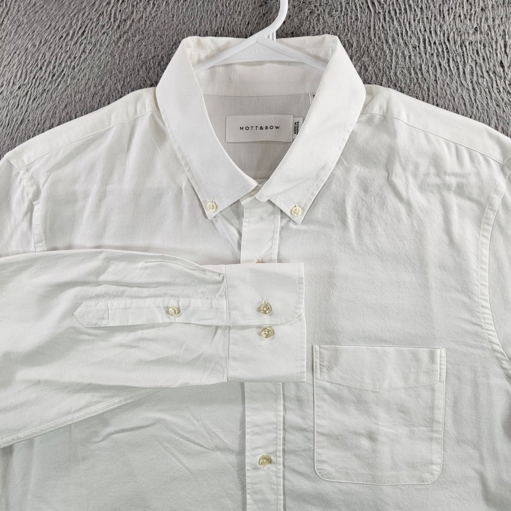 Mott & Bow Mens XL White Cotton Long Sleeve Button Down Shirt Pocket Morocco